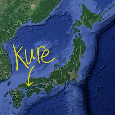 Arrow pointing to Kure on a map of Japan