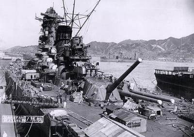 Battleship Yamato fitting out at Kure Naval Base, 1941